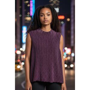 STEVE MADDEN Women Fuchsia Crinkle Metallic Knit Tank LARGE